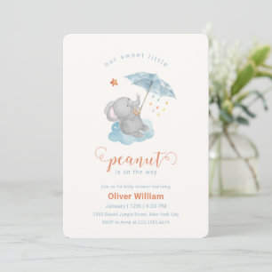 Kleine Pind Blauwe Paraplu Olifant Baby Shower Kaart