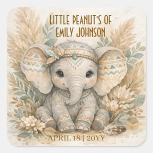 Kleine Pinda Boho Safari Olifant Jongens Baby Show Vierkante Sticker