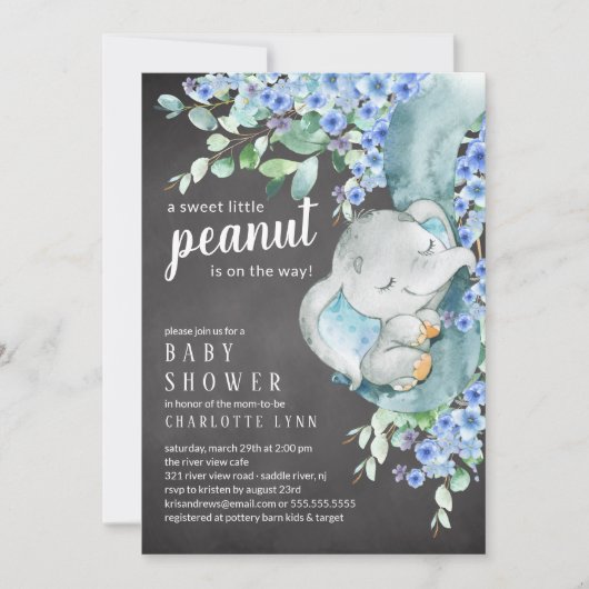 Kleine pinda Elephant Boys Baby shower Kaart (Voorkant)