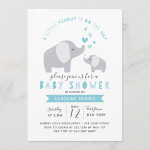Kleine pinda-olifant BABY SHOWER Blauw Kaart