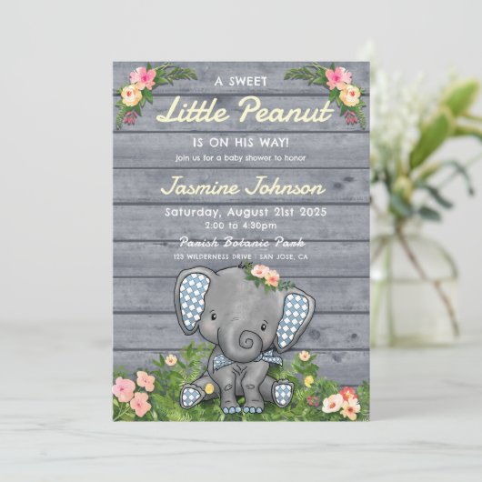 Kleine Pindajongen Olifant Bloemen Rustiek Houten Kaart (Staand voorkant)