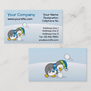 Kleine pinguïn die een sneeuwbal krijgt visitekaartje