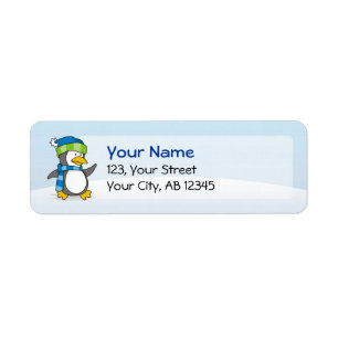 Kleine pinguïn die op sneeuw loopt etiket