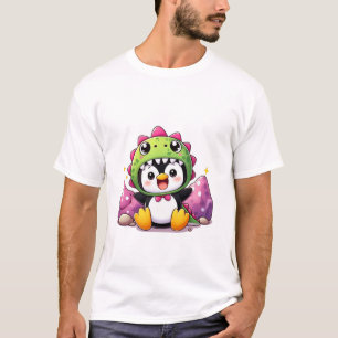 Kleine pinguïn in een Schattig dinosauruskostuum T-shirt