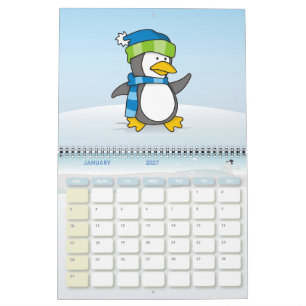 Kleine pinguïn loopt op sneeuw kalender
