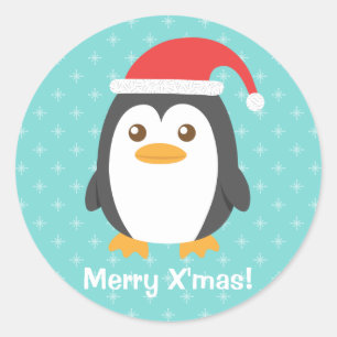 Kleine pinguïn met kerstmis met Santa Hat Ronde Sticker