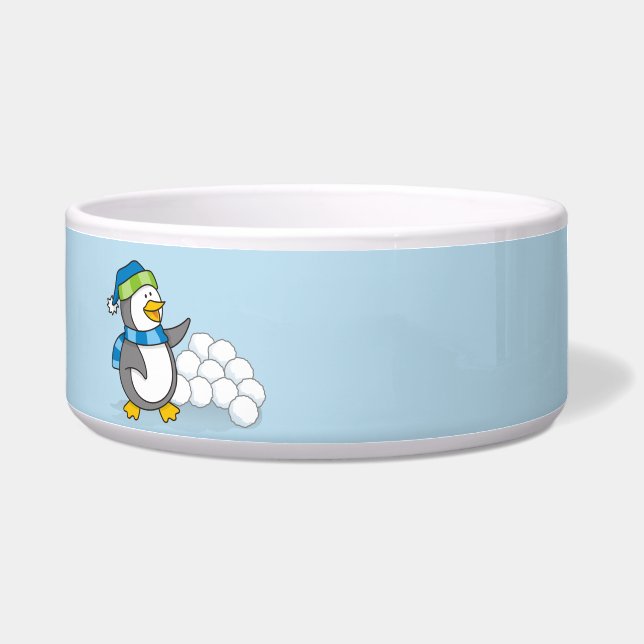 Kleine pinguïn met sneeuwbalken voerbakje (Links)