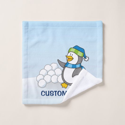 Kleine pinguïn met sneeuwballen bad handdoek (Wasdoekje)