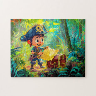 Kleine piraat met schatkaart en kist legpuzzel