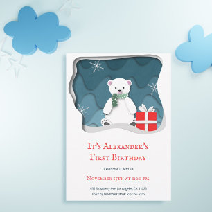 Kleine polaire Beer met rood Cadeau eerste verjaar Kaart
