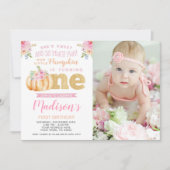 Kleine pompoen 1e verjaardag uitnodiging met foto (Voorkant)