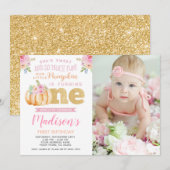 Kleine pompoen 1e verjaardag uitnodiging met foto (Voorkant / Achterkant)