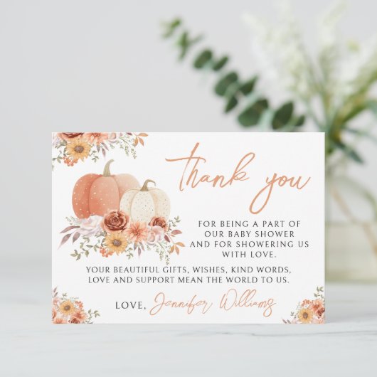 Kleine Pompoen Baby Meisje Douche Dank u kaart (Staand voorkant)