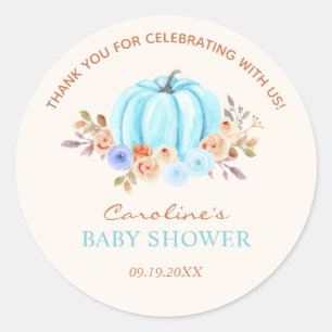 Kleine Pompoen Baby Shower Blauwe Jongen Ronde Sticker