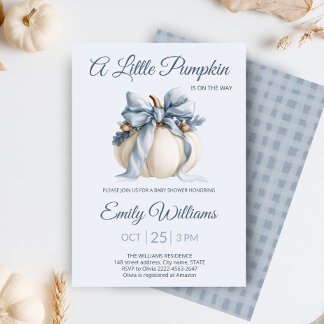 Kleine Pompoen Baby Shower | Blauwe Strik Herfst J Kaart