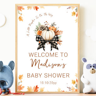 Kleine Pompoen Baby Shower Bloemen & Plaid Welkom  Poster