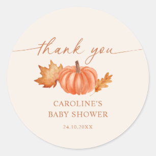Kleine pompoen Baby shower Herfst Dank u Ronde Sticker