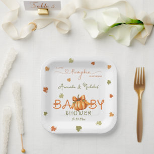 Kleine Pompoen Baby Shower Herfstbladeren Papieren Bordje