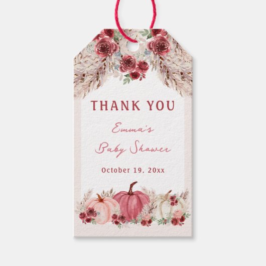 Kleine Pompoen Baby shower Marsala labels Cadeaulabel (Voorkant)