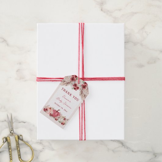 Kleine Pompoen Baby shower Marsala labels Cadeaulabel (Met Touw)