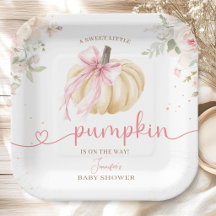 Kleine Pompoen Baby Shower Meisje Roze Strik