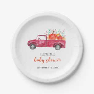 Kleine pompoen Baby shower Red Truck Herfst Cute Papieren Bordje