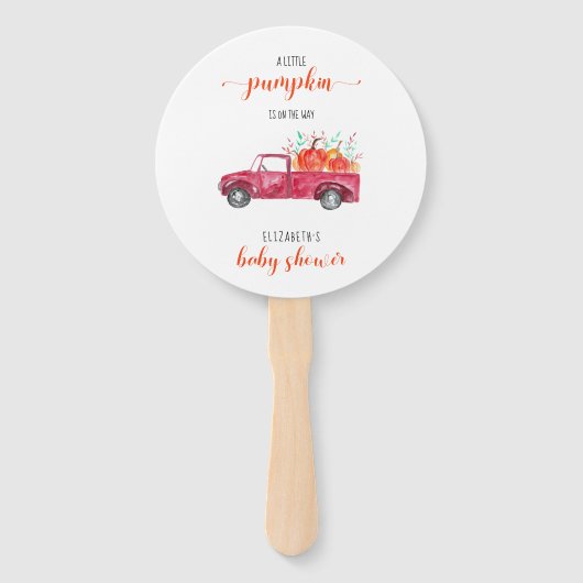 Kleine pompoen Baby shower Red Truck in herfst. Handwaaier (Voorkant)