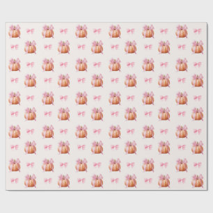Kleine Pompoen Baby Shower – Roze Strik Herfst Cadeaupapier