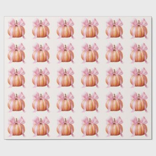 Kleine Pompoen Baby Shower – Roze Strik Herfst  Cadeaupapier
