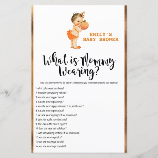 Kleine Pompoen Baby Shower Spel PRINTED (Voorkant)