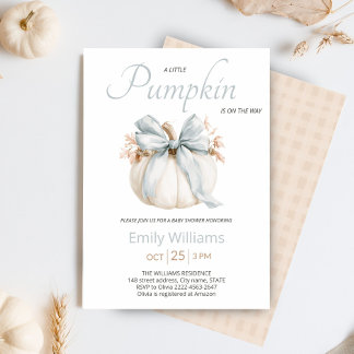 Kleine Pompoen Baby Shower | Stofblauwe Lint Kaart