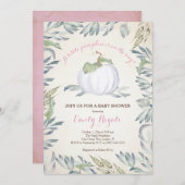 Kleine pompoen Baby shower uitnodiging, roze Kaart (Voorkant / Achterkant)