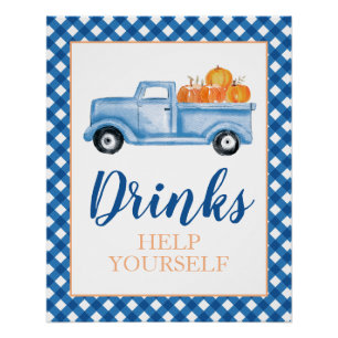 Kleine pompoen blauwe Herfst Verjaardags drankje Perfect Poster