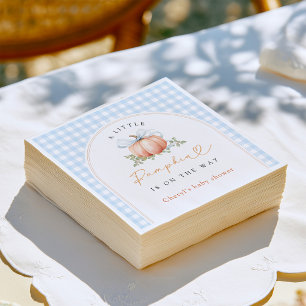 Kleine Pompoen Blauwe Strik Gingham Baby Borrel Servet