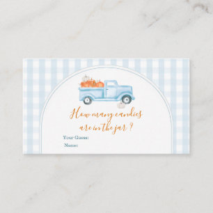 Kleine Pompoen Blauwe Truck Gingham Hoeveel Snoepj Informatiekaartje