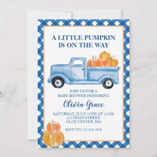 Kleine Pompoen Blauwe vrachtwagen Herfst Baby Show Kaart