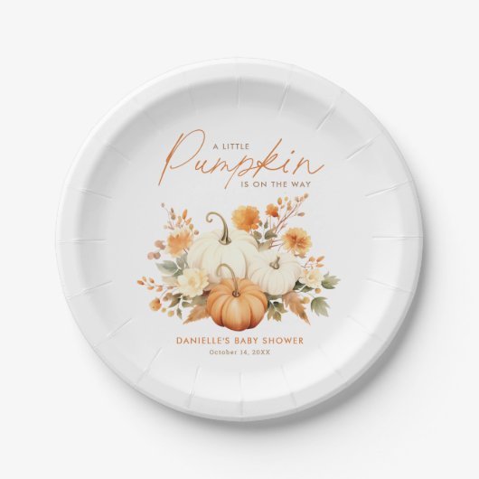 Kleine Pompoen Bloemen Boho Botanische Baby shower Papieren Bordje (Voorkant)