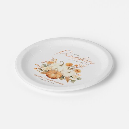 Kleine Pompoen Bloemen Boho Botanische Baby shower Papieren Bordje (Gekanteld)