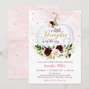 Kleine Pompoen Burgundy Bloemen Baby Shower Kaart