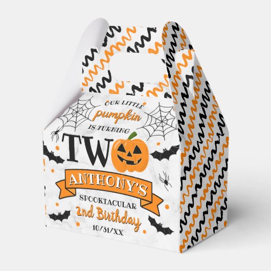 Kleine pompoen die twee Halloween 2e verjaardag dr Bedankdoosjes (Voorkant Zijde)