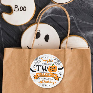 Kleine pompoen die twee Halloween 2e verjaardag dr Ronde Sticker