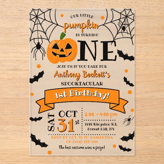 Kleine pompoen draaien 11e verjaardag van een hall acryl uitnodigingen (Voorkant)