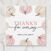 Kleine pompoen draait één verjaardag bedankjes labels (Voorkant)