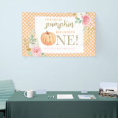 Kleine Pompoen eerste verjaardag bloemen en plaid Spandoek (Beurs)