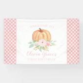 Kleine Pompoen Eerste Verjaardag bloemenroze plaid Spandoek (Horizontaal)