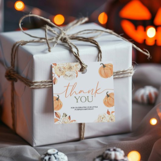 Kleine pompoen eerste verjaardag plein bedankjes labels