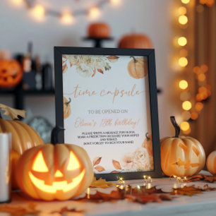 Kleine Pompoen Eerste Verjaardag Tijd Capsule teke Reclamebord Met Voetstuk