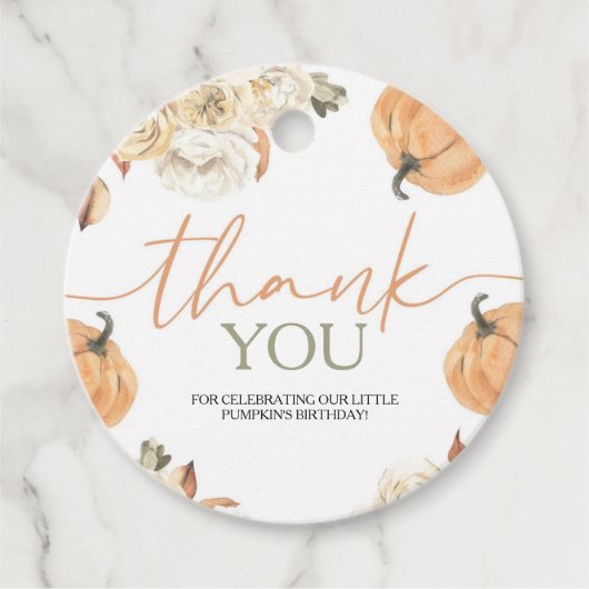 Kleine pompoen eerste verjaardagsronde bedankjes labels (Voorkant)