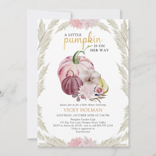 Kleine Pompoen en Pampas Grass Baby shower Kaart (Voorkant)