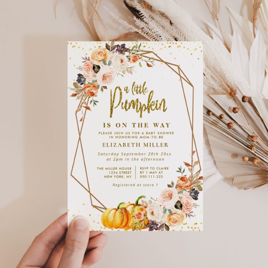 kleine pompoen goudsbloem baby shower kaart